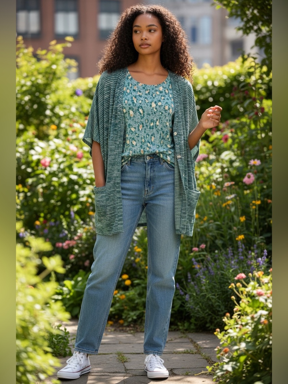 LOGO Lori Goldstein Layered Tunic Set Boho Lagenlook Asymmetrical Teal- S/M - Picture 2 of 10